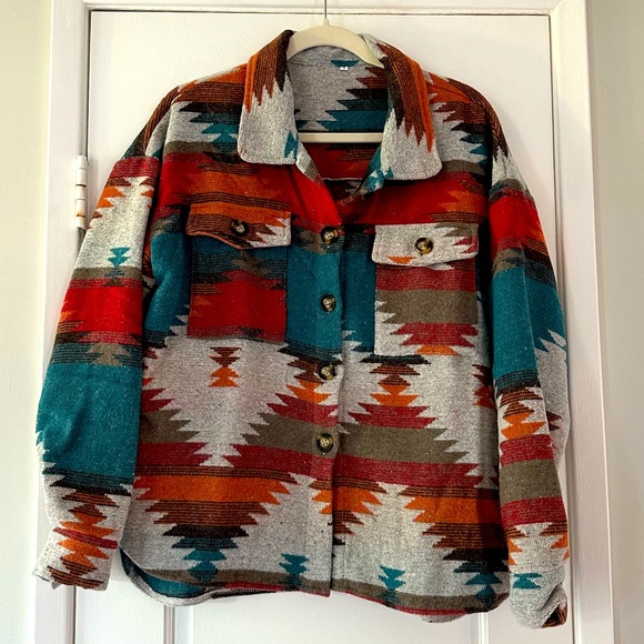 Southwest / Aztec Style Oversized Flannel Jacket NWOT - Picture 2 of 15